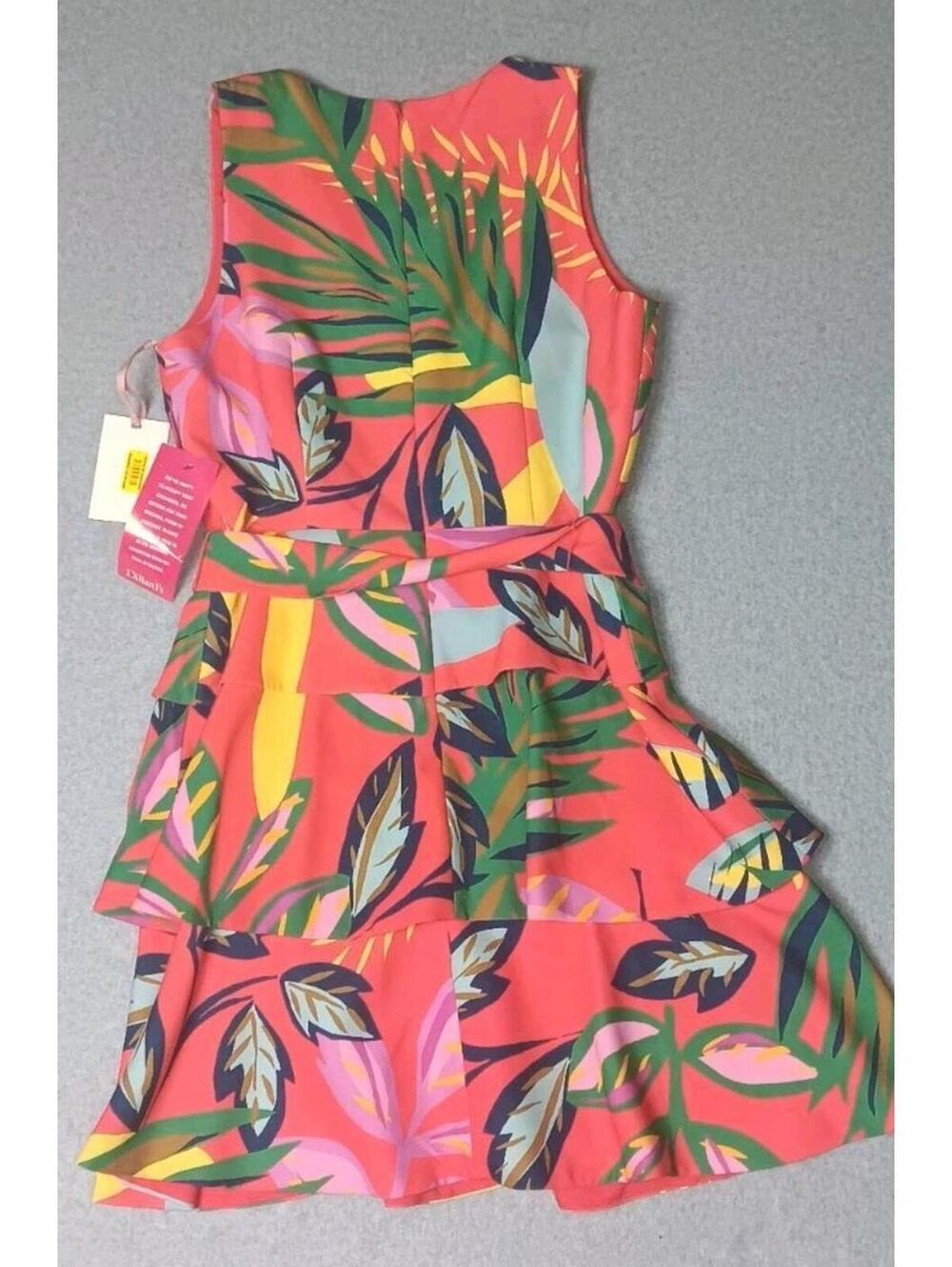 NWT! Alex Marie Aliya Tiered Vneck Dress Womens Size 8 Tropic Breeze Red Tie... - Picture 8 of 11